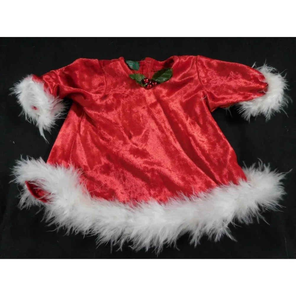 American Girl Bitty Baby red Dress White‎ flux fur trim Christmas Holiday 2000
